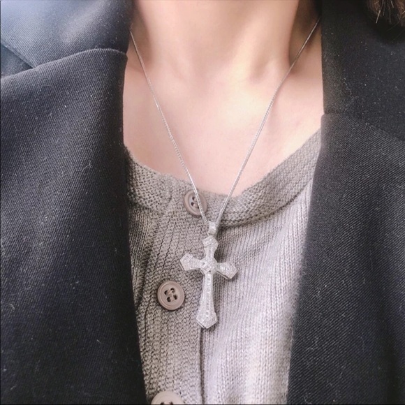 New Luxury Cross 925 Silver Diamond Necklace - Picture 8 of 14